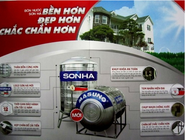 Bồn nước inox Sơn Hà nằm ngang chắc chắn, chất lượng