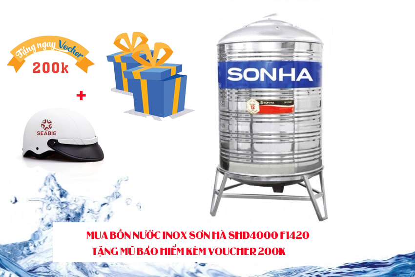 Mua bồn nước Inox Sơn hà SHD4000 F1420 tặng mũ bảo hiểm kèm Voucher 200k