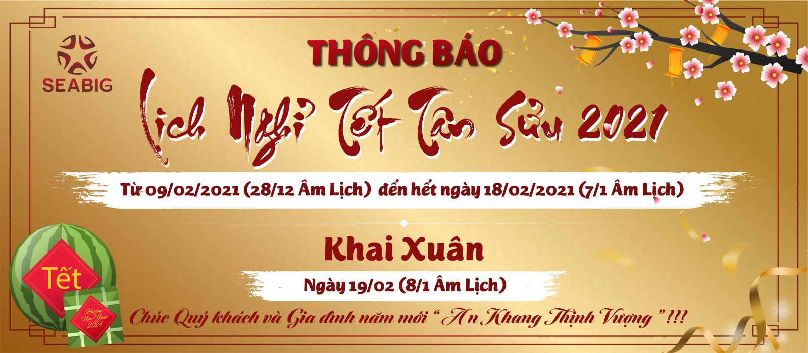 Showroom bồn nước Seabig - Thông báo nghỉ tết nguyên đán tân sửu 2021