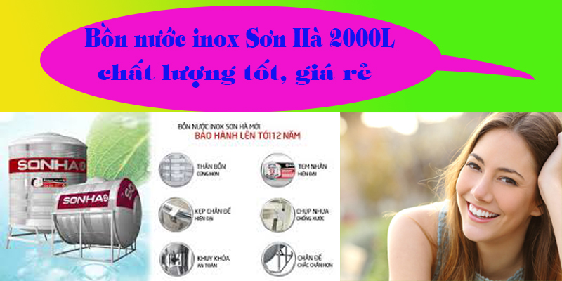 Bồn nước inox Sơn Hà 2000L chất lượng tốt, giá rẻ