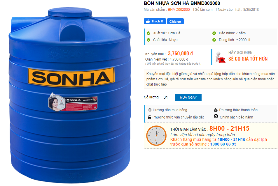 Báo giá bồn nước Sơn Hà 2000L mùa COVID-19