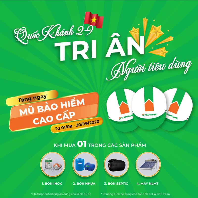 Tặng Mũ bảo hiểm Toàn Thắng khi mua bồn nước Toàn Thắng