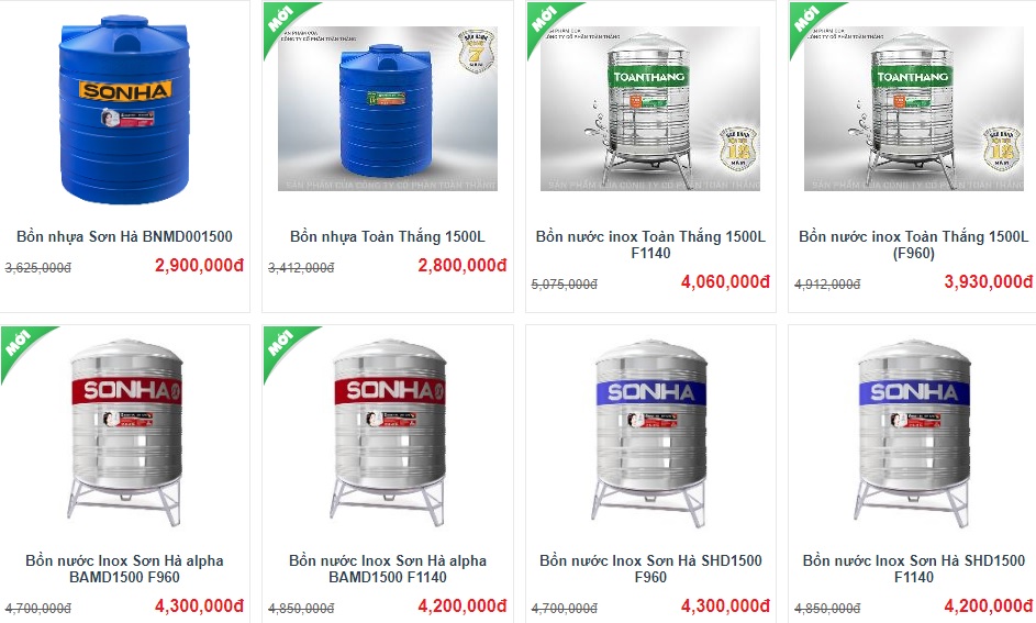 giá bồn nước sơn hà 1500l đứng