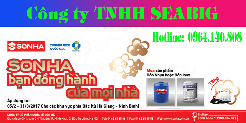 Chương trình khuyến mại mua bồn nước Sơn Hà tặng ngay mũ bảo hiểm