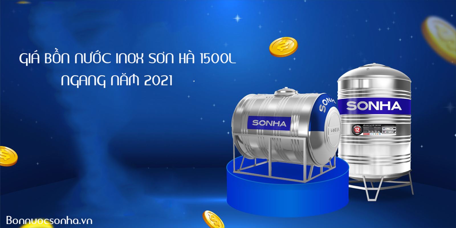 Giá bồn nước inox sơn hà 1500l ngang năm 2021