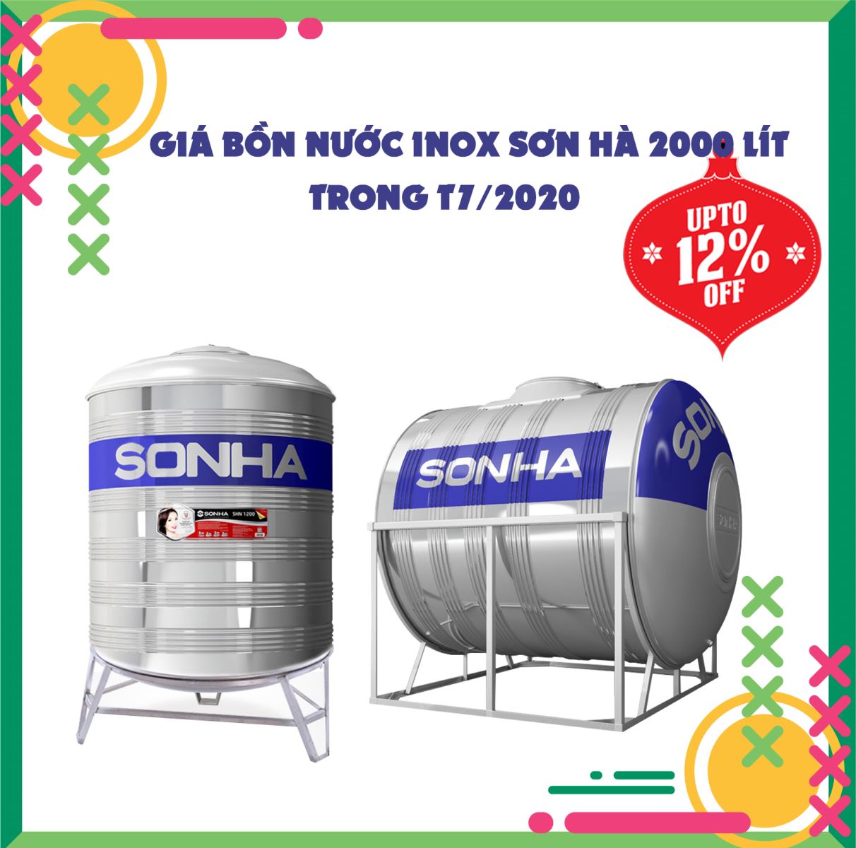 Giá bồn nước Inox Sơn Hà 2000 lít trong T7/2020