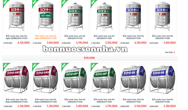 Bồn nước Sơn Hà 2000L inox chính hãng, giá rẻ nhất
