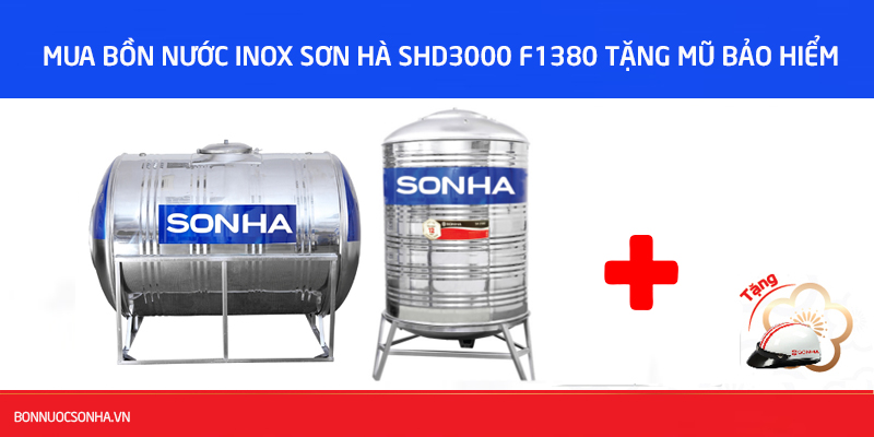 Mua bồn nước Inox Sơn hà SHD3000 F1380 tặng mũ bảo hiểm