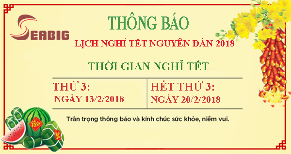 Trung tâm phân phối bồn nước Sơn Hà - SEABIG thông báo lịch nghỉ Tết 2018